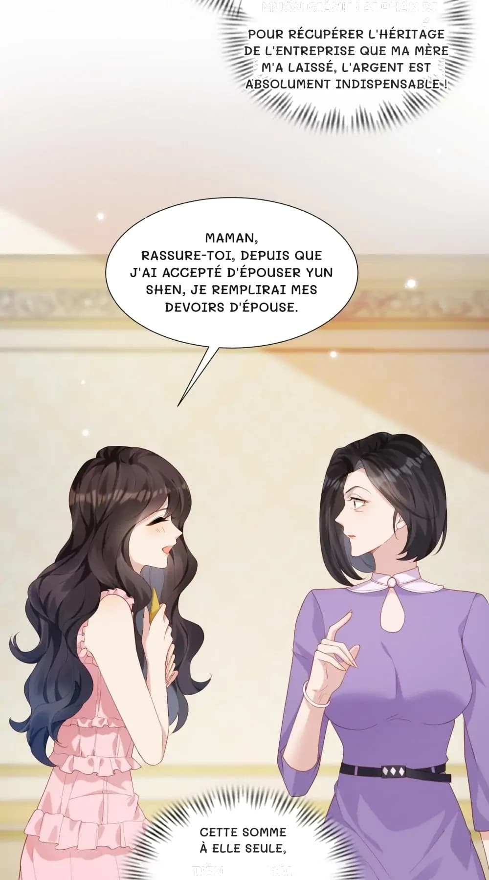 Pour récupérer l'héritage de l'entreprise que ma mère m'a laissé, l'argent est absolument indispensable !
Maman, rassure-toi, depuis que j'ai accepté d'épouser Yun Shen, je remplirai mes devoirs d'épouse.
Cette somme à elle seule,