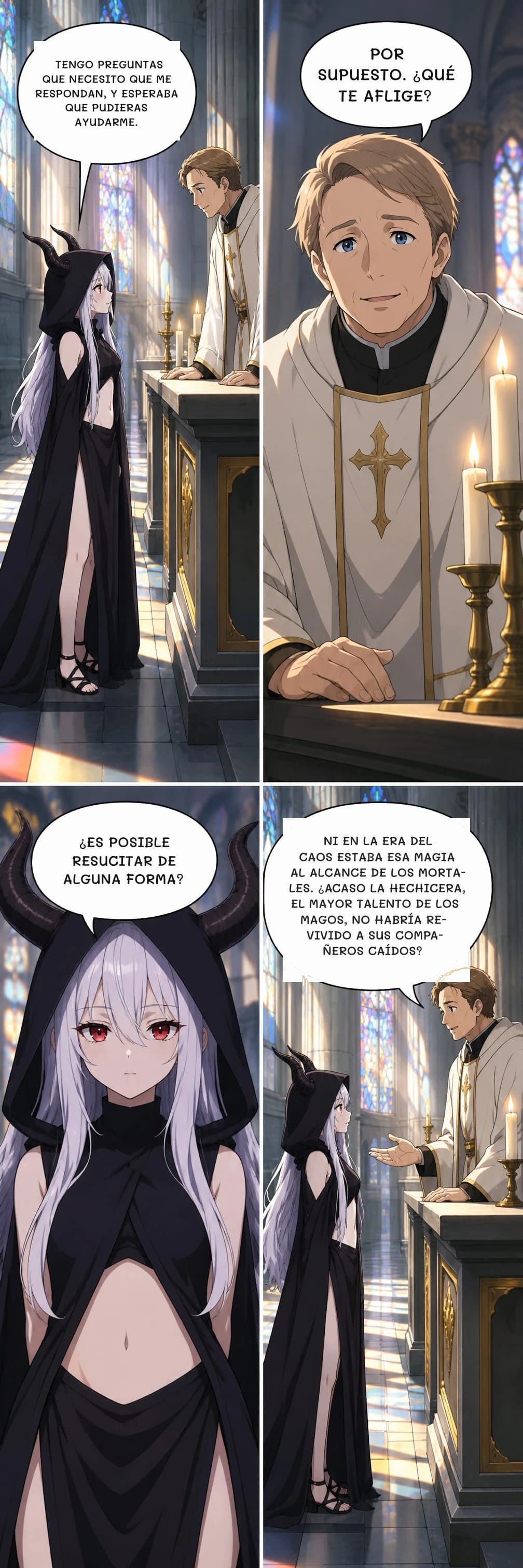 TENGO PREGUNTAS QUE NECESITO QUE ME RESPONDAN, Y ESPERABA QUE PUDIERAS AYUDARME.
POR SUPUESTO. ¿QUÉ TE AFLIGE?
¿ES POSIBLE RESUCITAR DE ALGUNA FORMA?
NI EN LA ERA DEL CAOS ESTABA ESA MAGIA AL ALCANCE DE LOS MORTALES. ¿ACASO LA HECHICERA, EL MAYOR TALENTO DE LOS MAGOS, NO HABRÍA REVIVIDO A SUS COMPAÑEROS CAÍDOS?