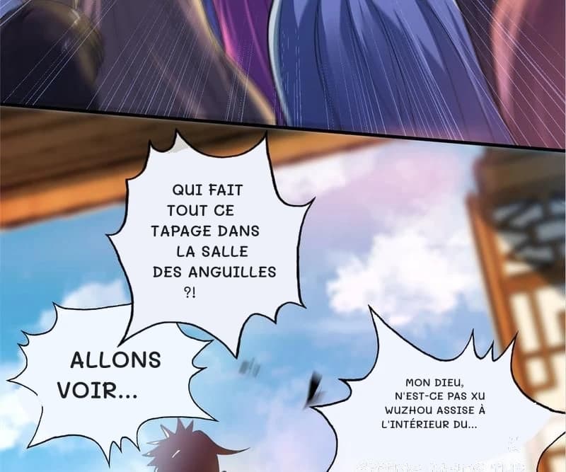 Qui fait tout ce tapage dans la salle des anguilles ?!
Allons voir...
Mon Dieu, n'est-ce pas Xu Wuzhou assise à l'intérieur du...