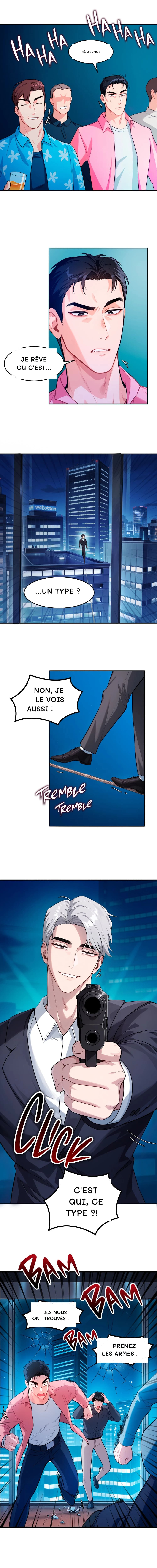 Hé, les gars !
Je rêve ou c'est…
…un type ?
Non, je le vois aussi !
C'est qui, ce type ?!
Ils nous ont trouvés !
Prenez les armes !