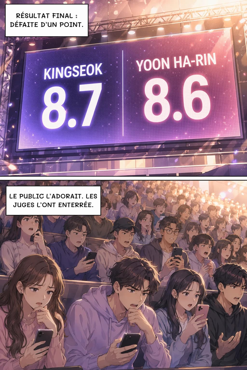 Résultat final : défaite d’un point.
Le public l’adorait. Les juges l’ont enterrée.
