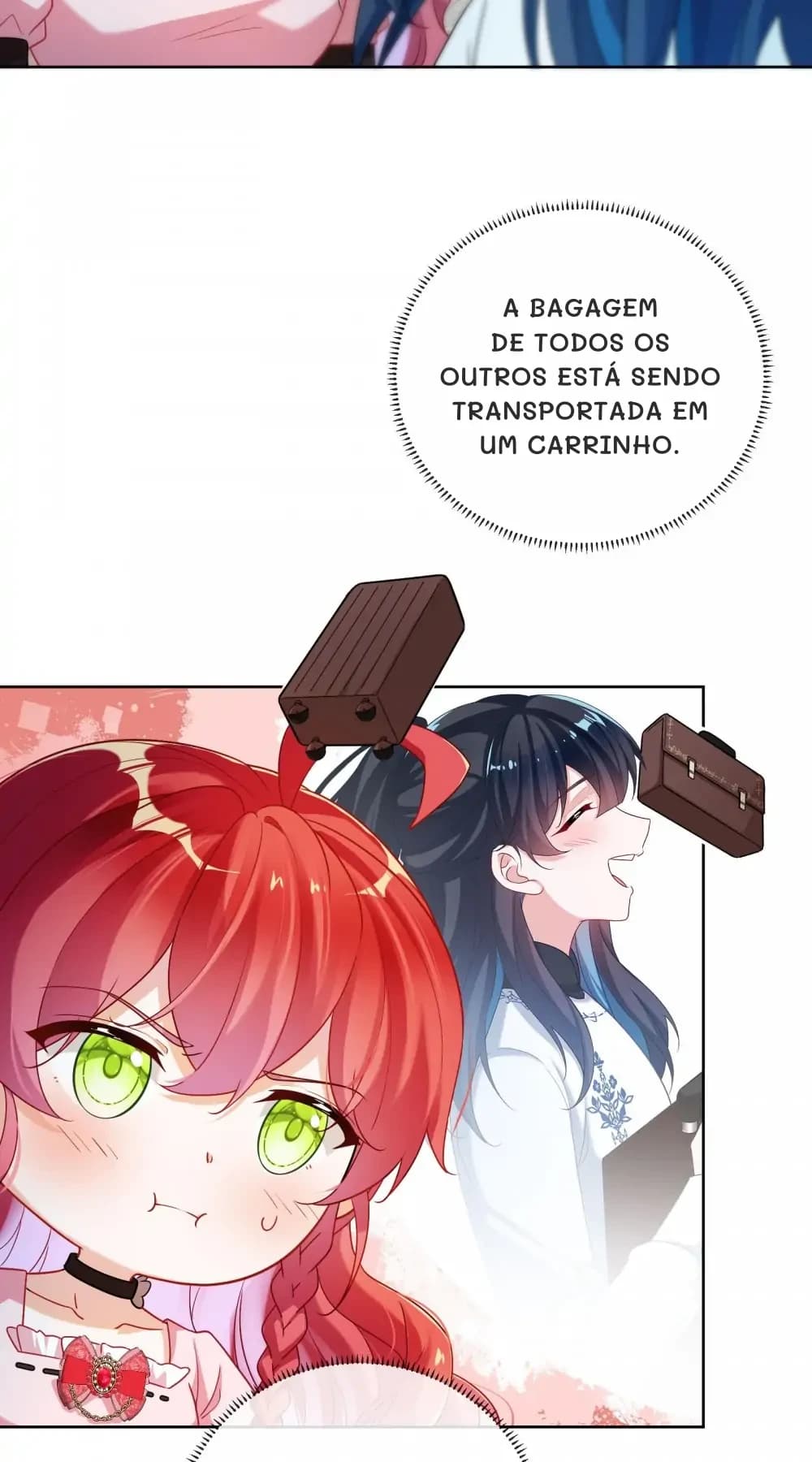 A bagagem de todos os outros está sendo transportada em um carrinho.