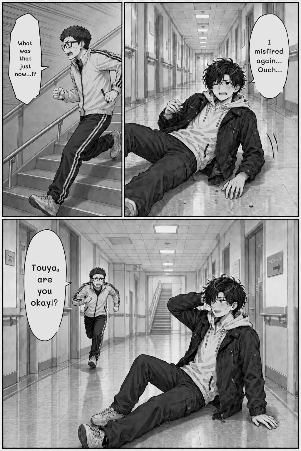 What was that just now...!?
I misfired again... Ouch...
Touya, are you okay!?