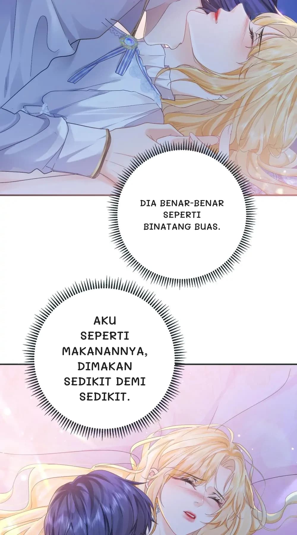 Dia benar-benar seperti binatang buas.
Aku seperti makanannya, dimakan sedikit demi sedikit.