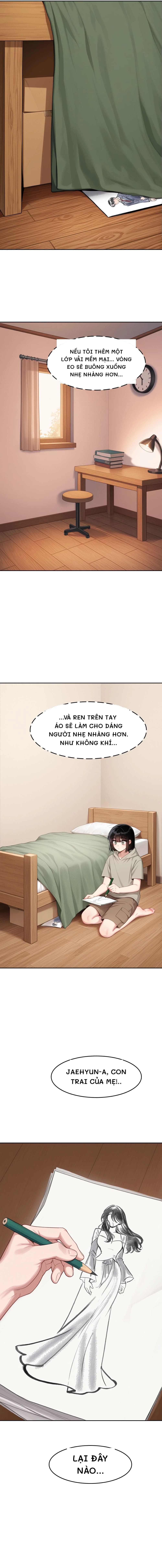 Nếu tôi thêm một lớp vải mềm mại... Vòng eo sẽ buông xuống nhẹ nhàng hơn...
...và ren trên tay áo sẽ làm cho dáng người nhẹ nhàng hơn. Như không khí...
Jaehyun-a, con trai của mẹ!..
Lại đây nào...