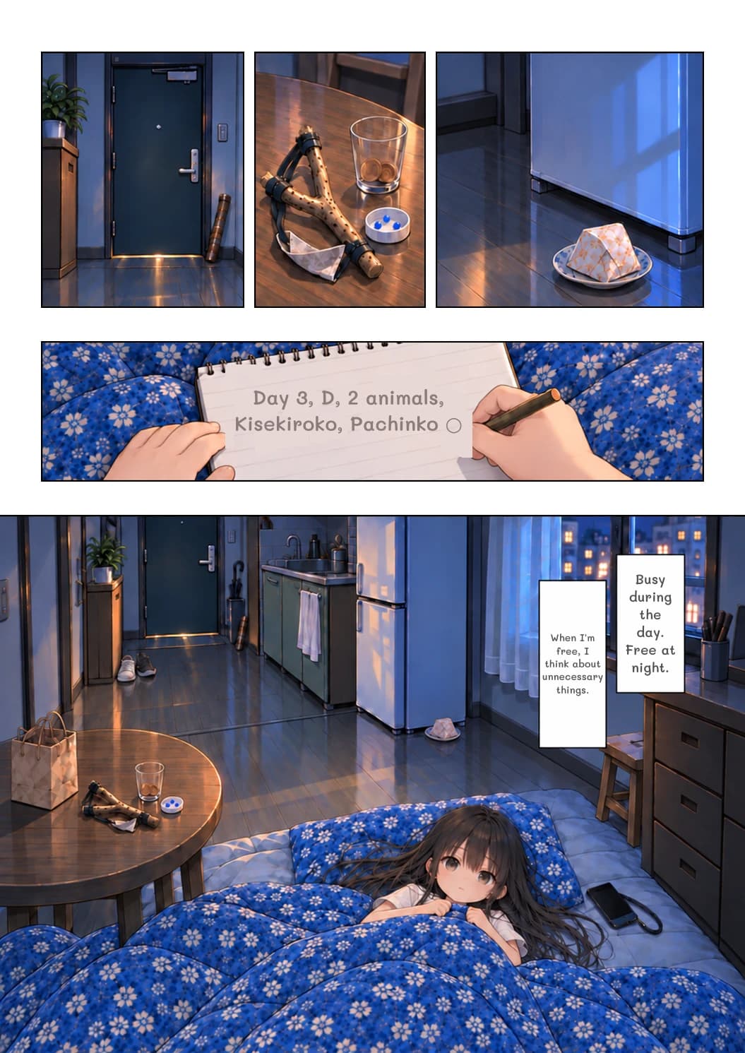 Day 3, D, 2 animals, Kisekiroko, Pachinko ○
Busy during the day. Free at night.
When I'm free, I think about unnecessary things.