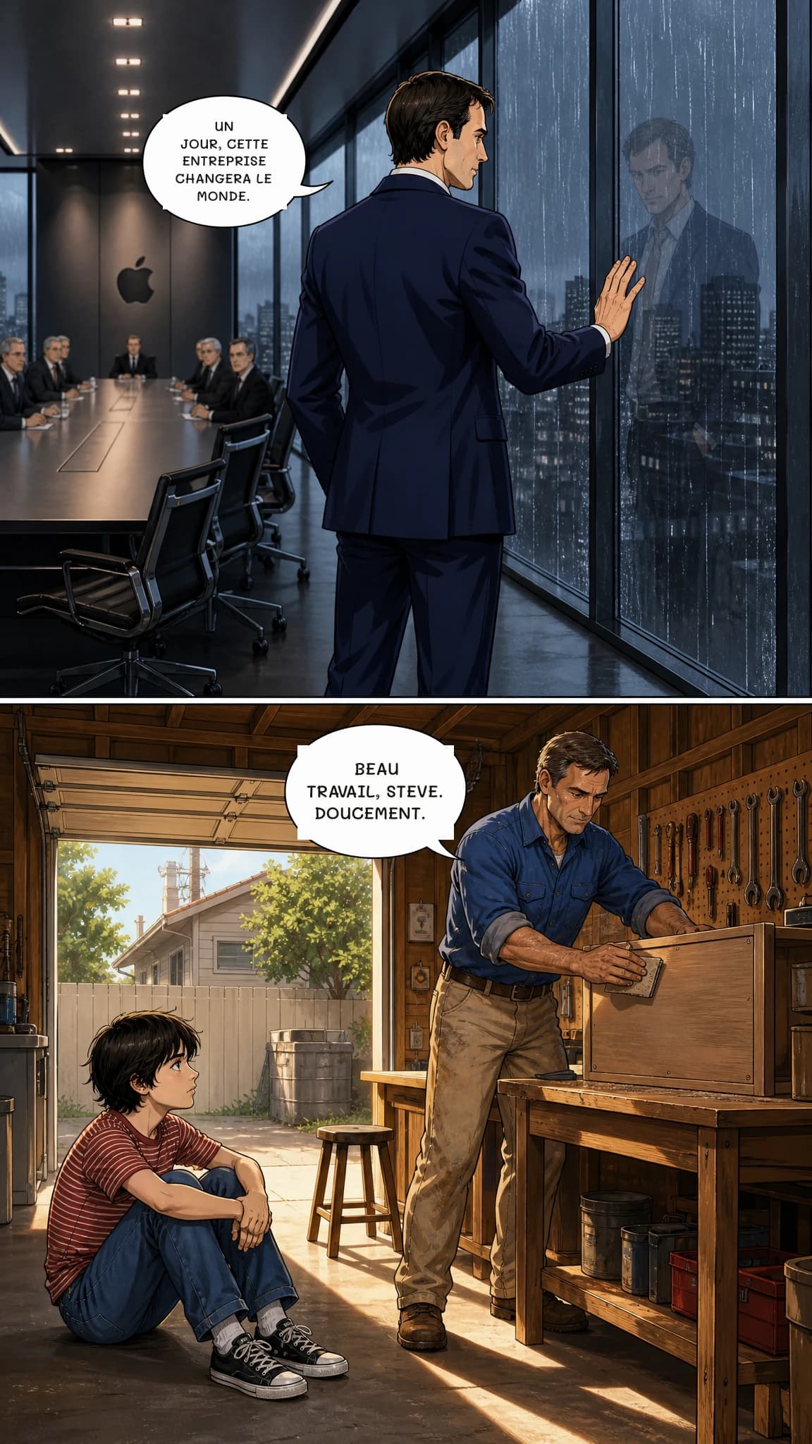 UN JOUR, CETTE ENTREPRISE CHANGERA LE MONDE.
BEAU TRAVAIL, STEVE. DOUCEMENT.