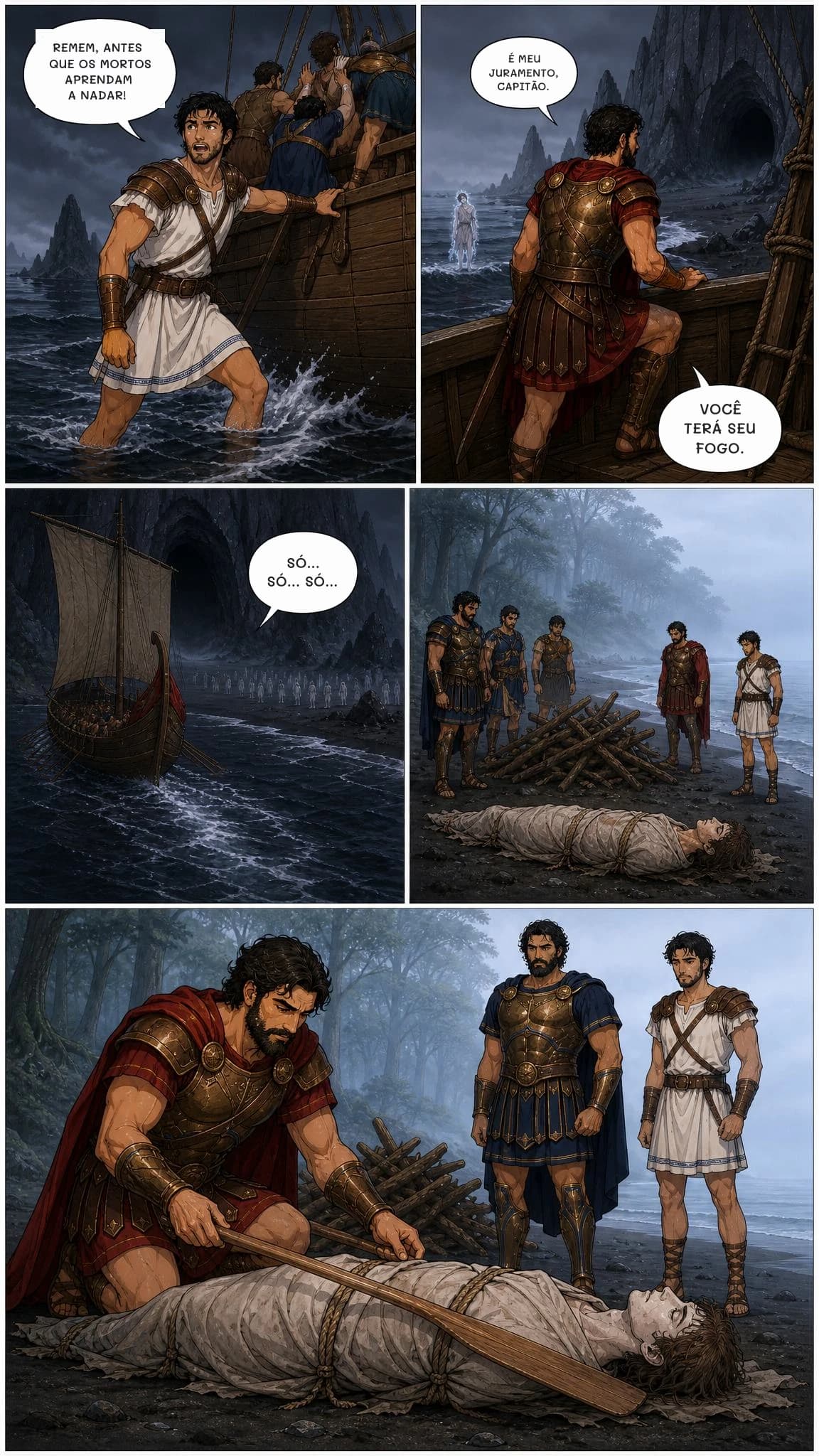 REMEM, ANTES QUE OS MORTOS APRENDAM A NADAR!
É MEU JURAMENTO, CAPITÃO.
VOCÊ TERÁ SEU FOGO.
SÓ... SÓ... SÓ...