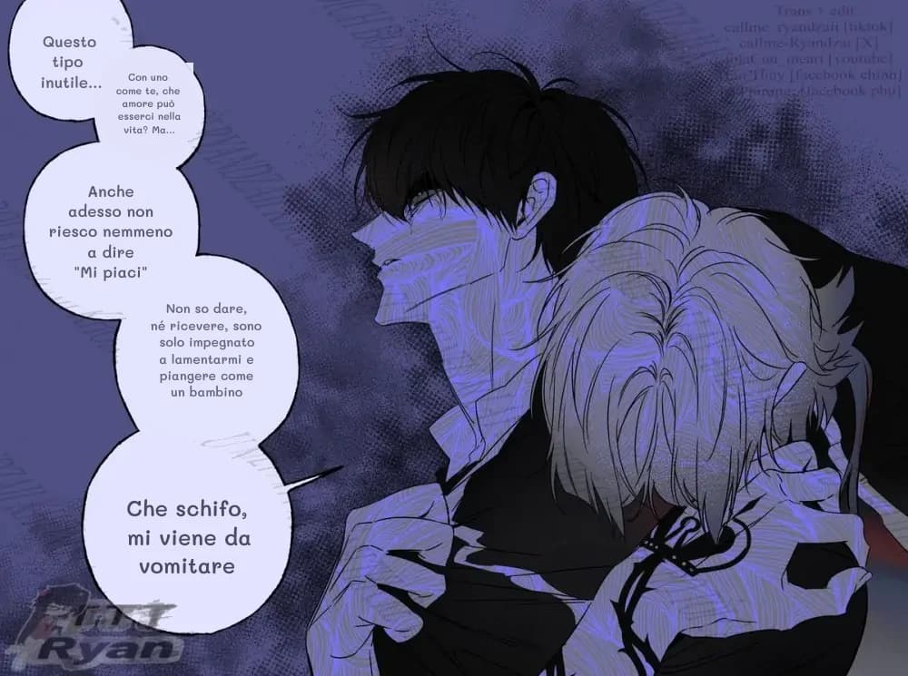 Questo tipo inutile...
Con uno come te, che amore può esserci nella vita? Ma...
Anche adesso non riesco nemmeno a dire "Mi piaci"
Non so dare, né ricevere, sono solo impegnato a lamentarmi e piangere come un bambino
Che schifo, mi viene da vomitare