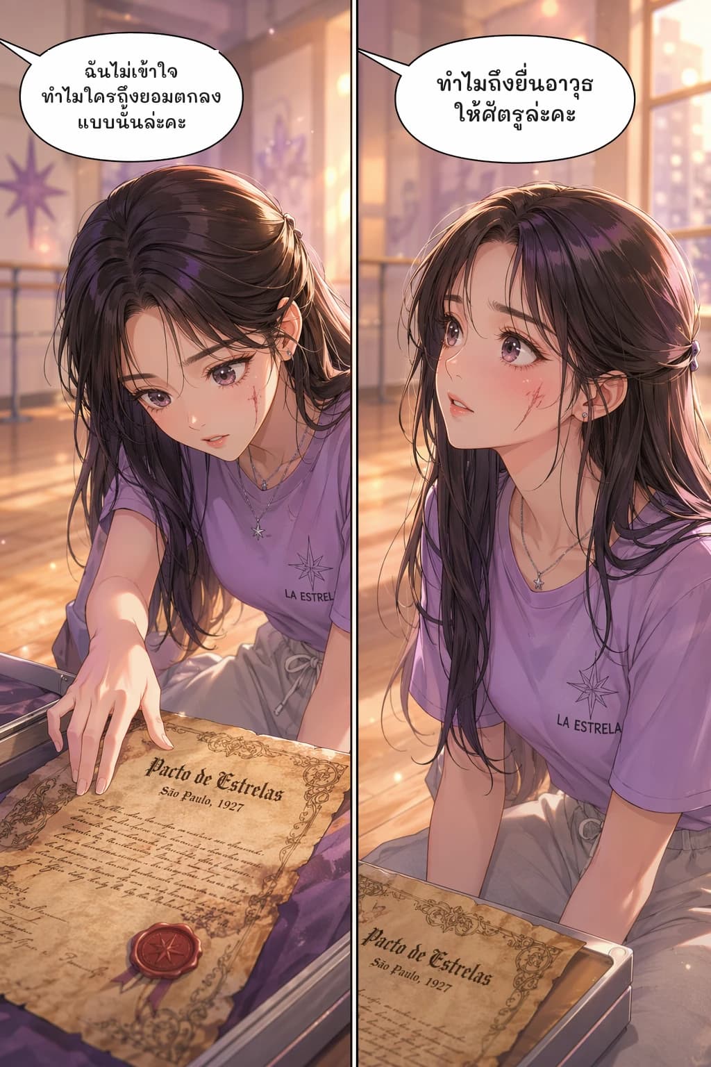 ฉันไม่เข้าใจ ทำไมใครถึงยอมตกลงแบบนั้นล่ะคะ
ทำไมถึงยื่นอาวุธให้ศัตรูล่ะคะ