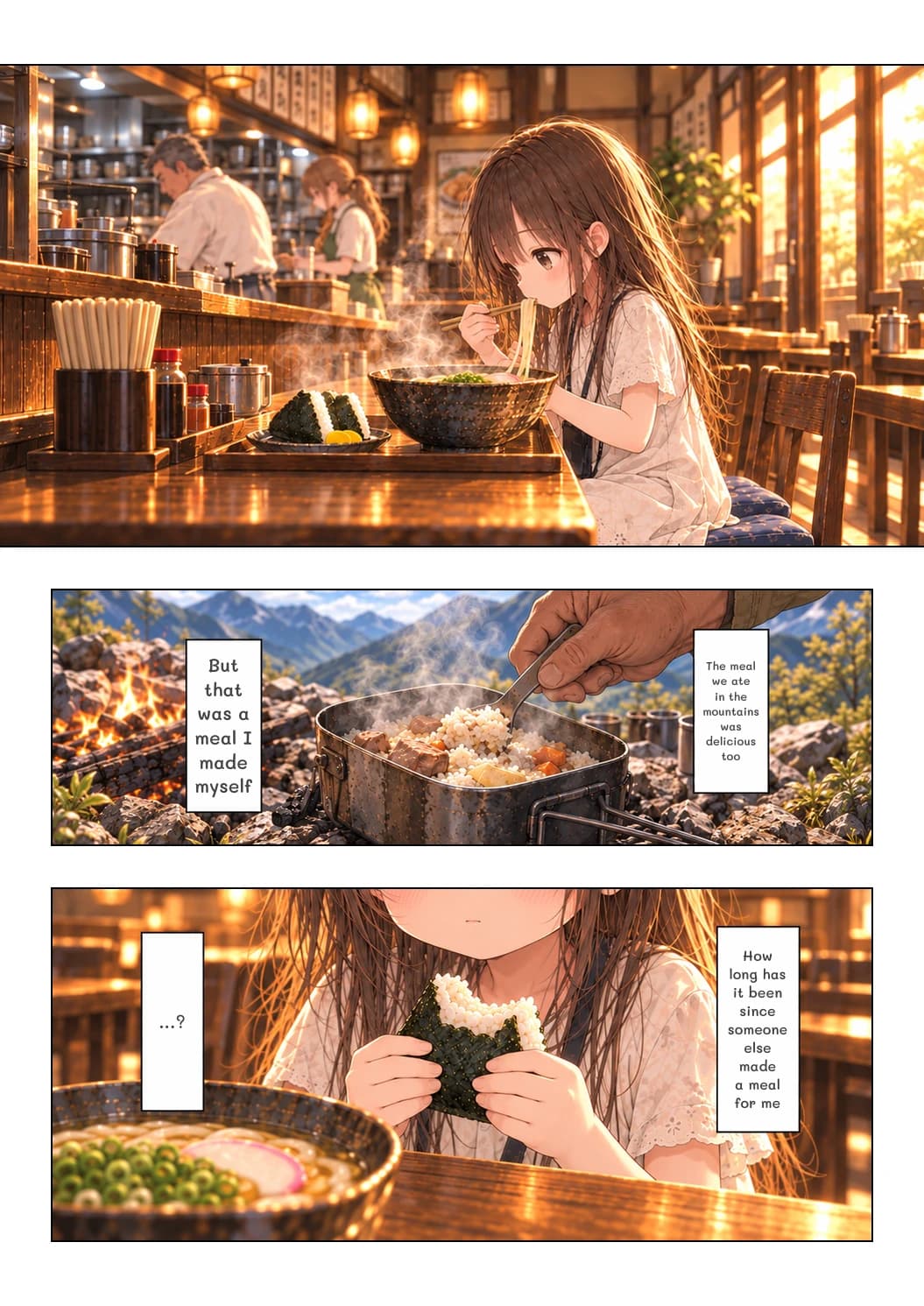 The meal we ate in the mountains was delicious too
But that was a meal I made myself
How long has it been since someone else made a meal for me
...?