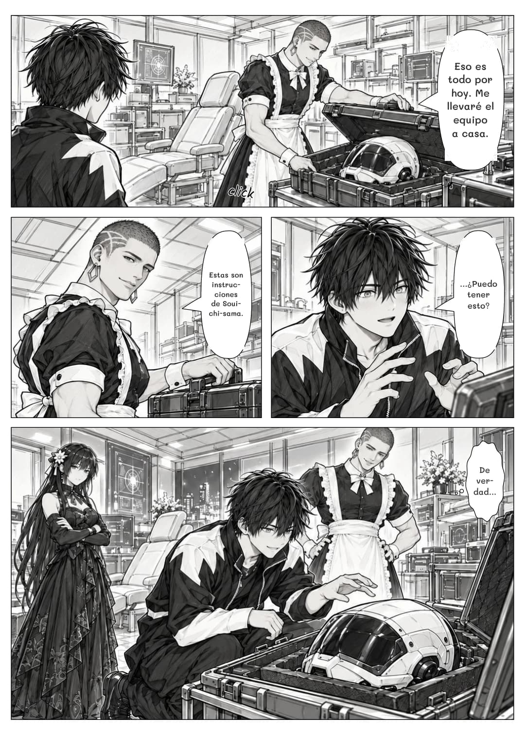 Eso es todo por hoy. Me llevaré el equipo a casa.
Estas son instrucciones de Souichi-sama.
...¿Puedo tener esto?
De verdad...