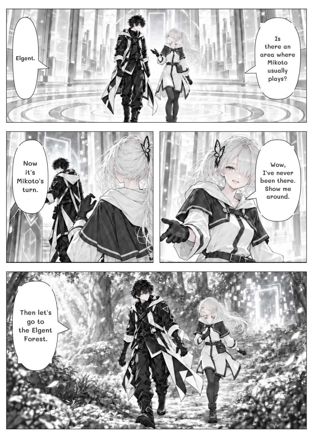 Is there an area where Mikoto usually plays?
Elgent.
Now it's Mikoto's turn.
Wow, I've never been there. Show me around.
Then let's go to the Elgent Forest.