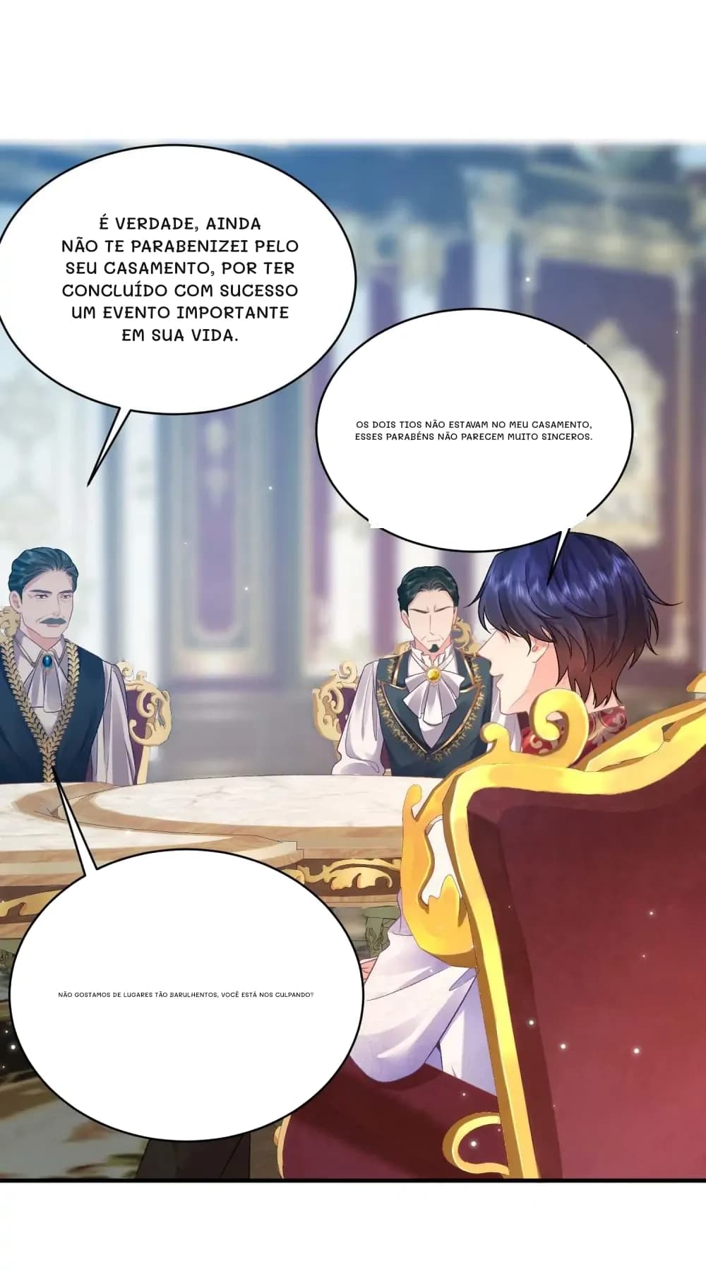 É verdade, ainda não te parabenizei pelo seu casamento, por ter concluído com sucesso um evento importante em sua vida.
Os dois tios não estavam no meu casamento, esses parabéns não parecem muito sinceros.
Não gostamos de lugares tão barulhentos, você está nos culpando?