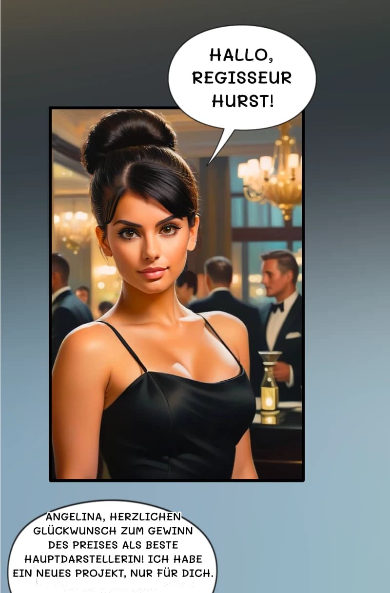 Hallo, Regisseur Hurst!
Angelina, herzlichen Glückwunsch zum Gewinn des Preises als beste Hauptdarstellerin! Ich habe ein neues Projekt, nur für dich.