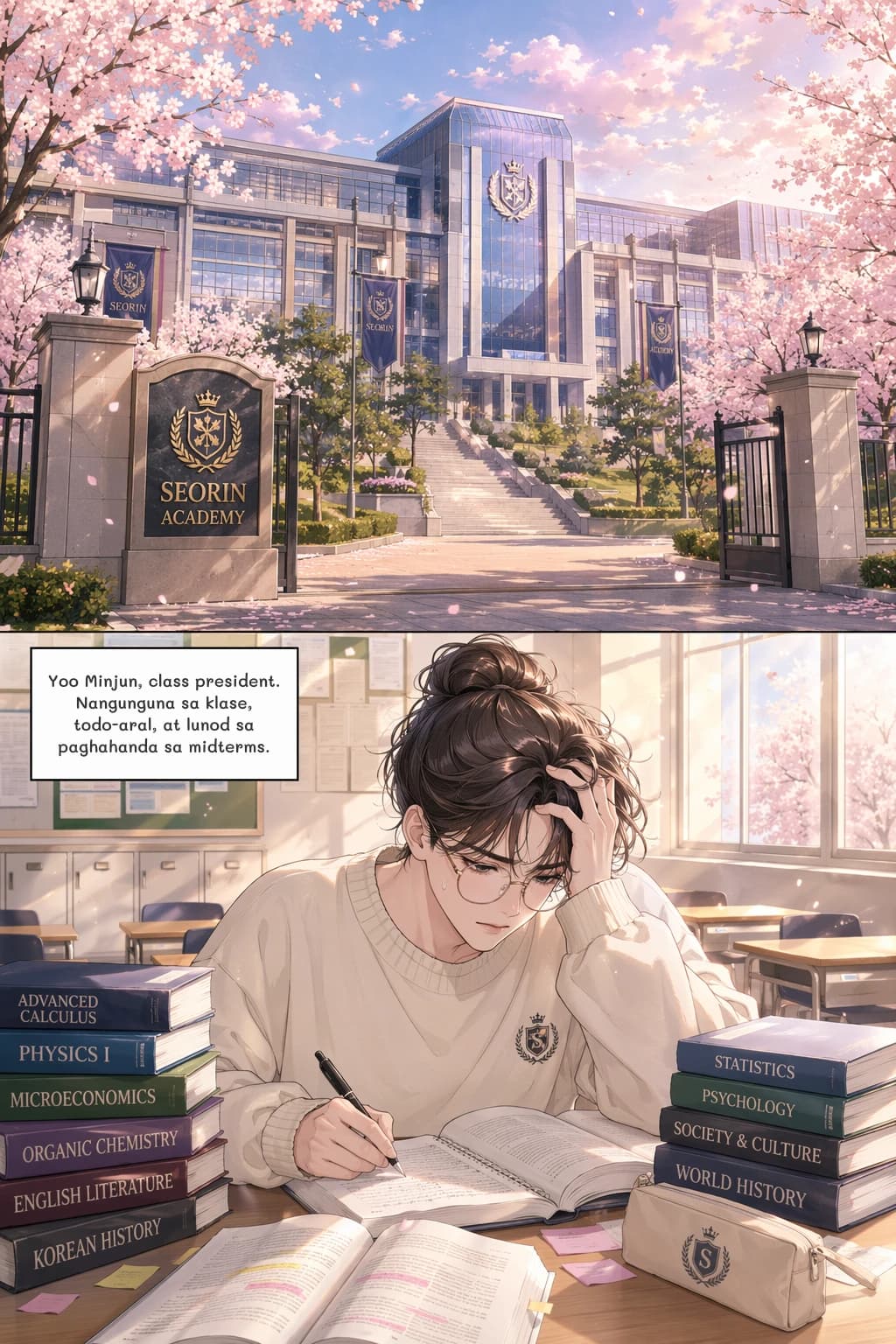Yoo Minjun, class president. Nangunguna sa klase, todo-aral, at lunod sa paghahanda sa midterms.