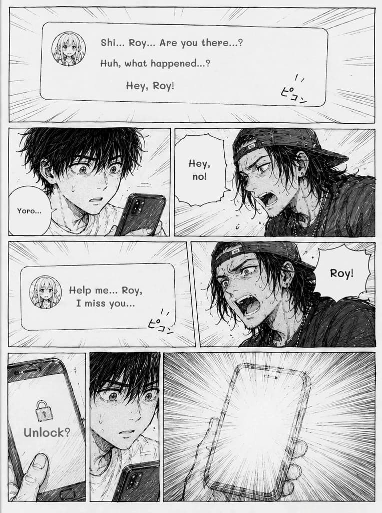 Shi... Roy... Are you there...?
Huh, what happened...?
Hey, Roy!
Hey, no!
Yoro...
Roy!
Help me... Roy, I miss you...
Unlock?