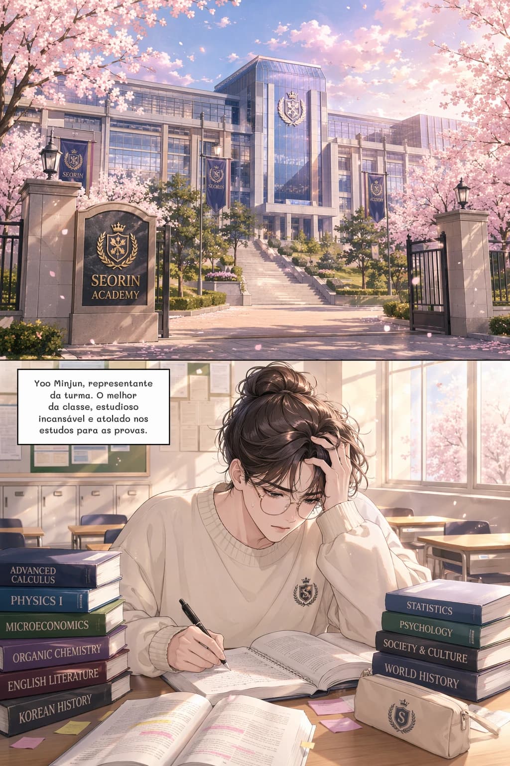 Yoo Minjun, representante da turma. O melhor da classe, estudioso incansável e atolado nos estudos para as provas.