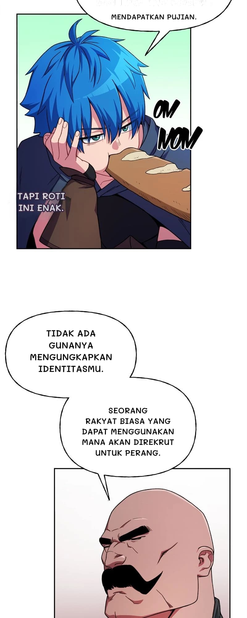 Mendapatkan pujian.
Tapi roti ini enak.
Tidak ada gunanya mengungkapkan identitasmu.
Seorang rakyat biasa yang dapat menggunakan mana akan direkrut untuk perang.