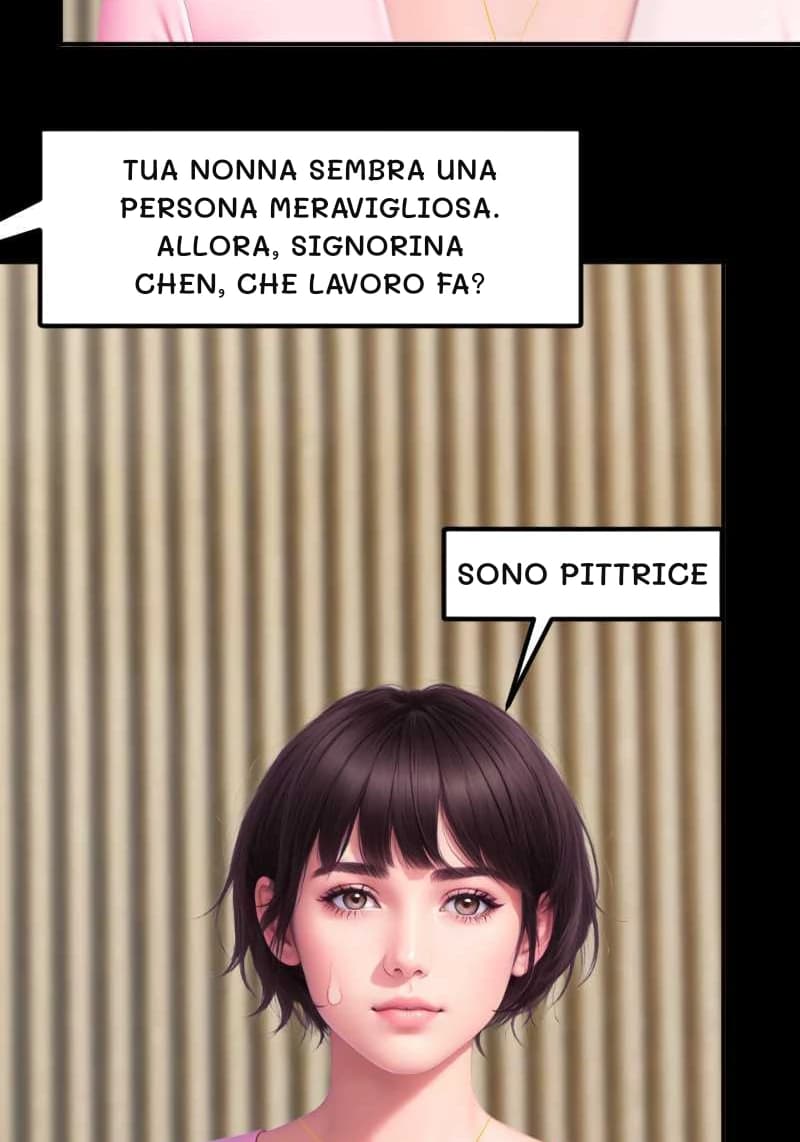 TUA NONNA SEMBRA UNA PERSONA MERAVIGLIOSA. ALLORA, SIGNORINA CHEN, CHE LAVORO FA?
SONO PITTRICE
