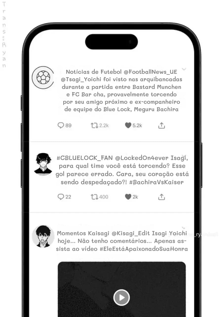 Notícias de Futebol @FootballNews_UE @Tsagi_Yoichi foi visto nas arquibancadas durante a partida entre Bastard Munchen e FC Bar cha, provavelmente torcendo por seu amigo próximo e ex-companheiro de equipe do Blue Lock, Meguru Bachira
#CBLUELOCK_FAN @LockedOn4ever Isagi, para qual time você está torcendo? Esse gol parece errado. Cara, seu coração está sendo despedaçado?! #BachiraVsKaiser
Momentos Kaisagi @Kisagi_Edit Isagi Yoichi hoje... Não tenho comentários... Apenas assista ao vídeo #EleEstáApaixonadoSuaHonra