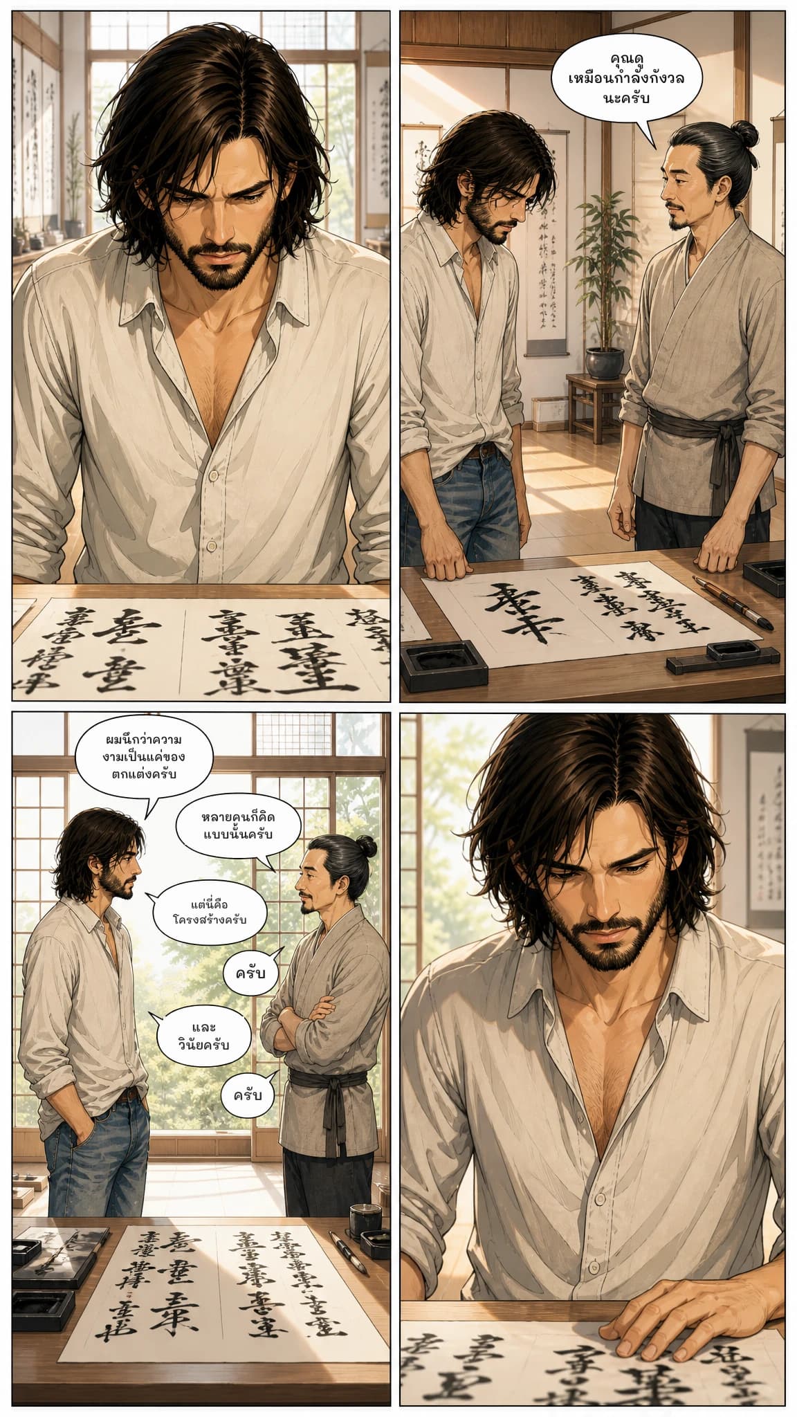 คุณดูเหมือนกำลังกังวลนะครับ
ผมนึกว่าความงามเป็นแค่ของตกแต่งครับ
หลายคนก็คิดแบบนั้นครับ
แต่นี่คือโครงสร้างครับ
ครับ
และวินัยครับ
ครับ
