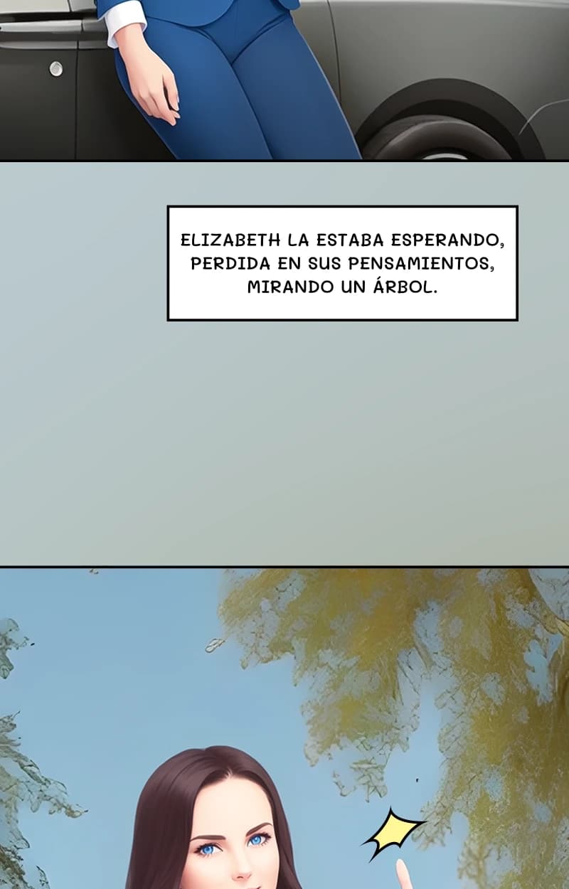 Elizabeth la estaba esperando, perdida en sus pensamientos, mirando un árbol.