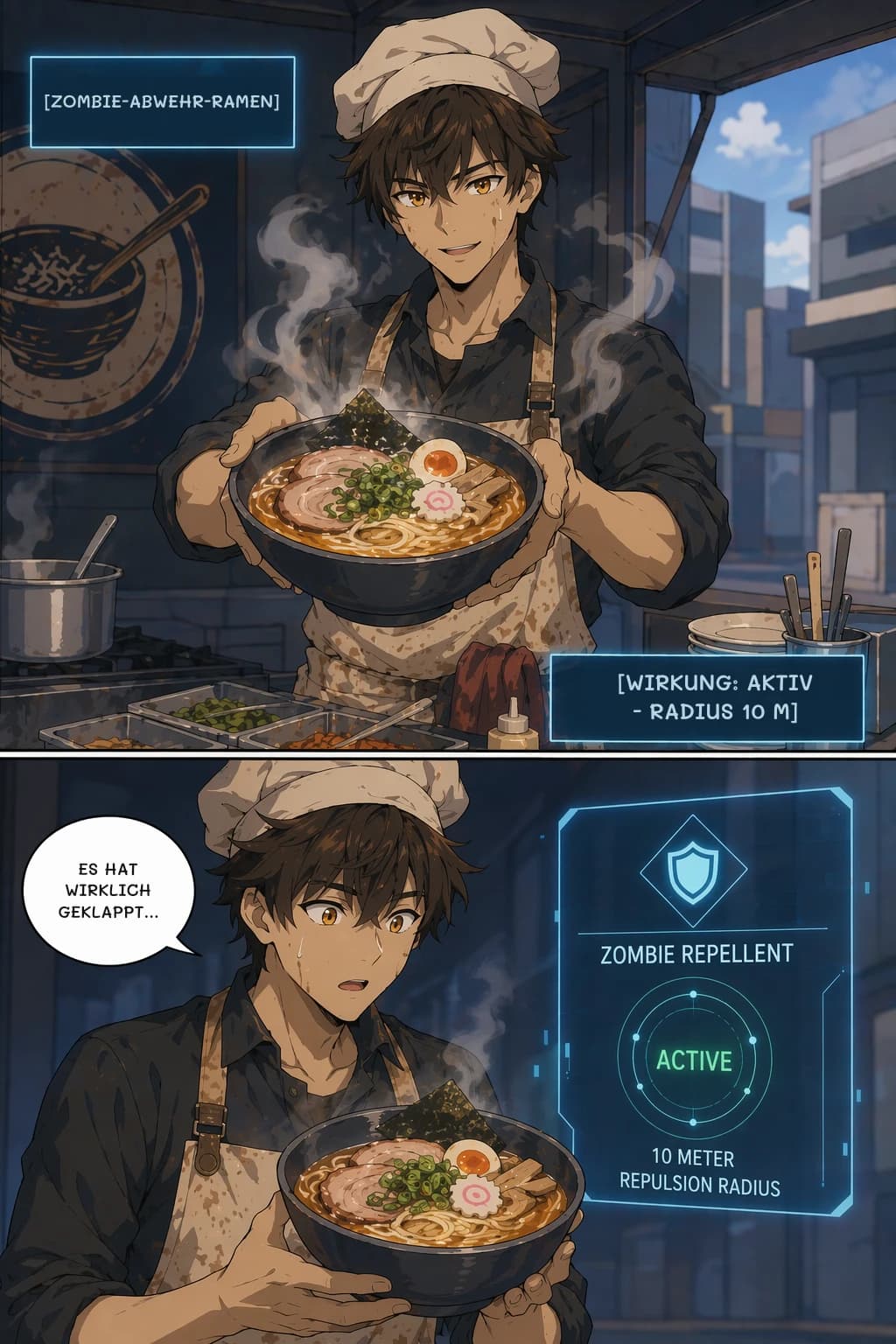 [ZOMBIE-ABWEHR-RAMEN]
[WIRKUNG: AKTIV - RADIUS 10 M]
ES HAT WIRKLICH GEKLAPPT...