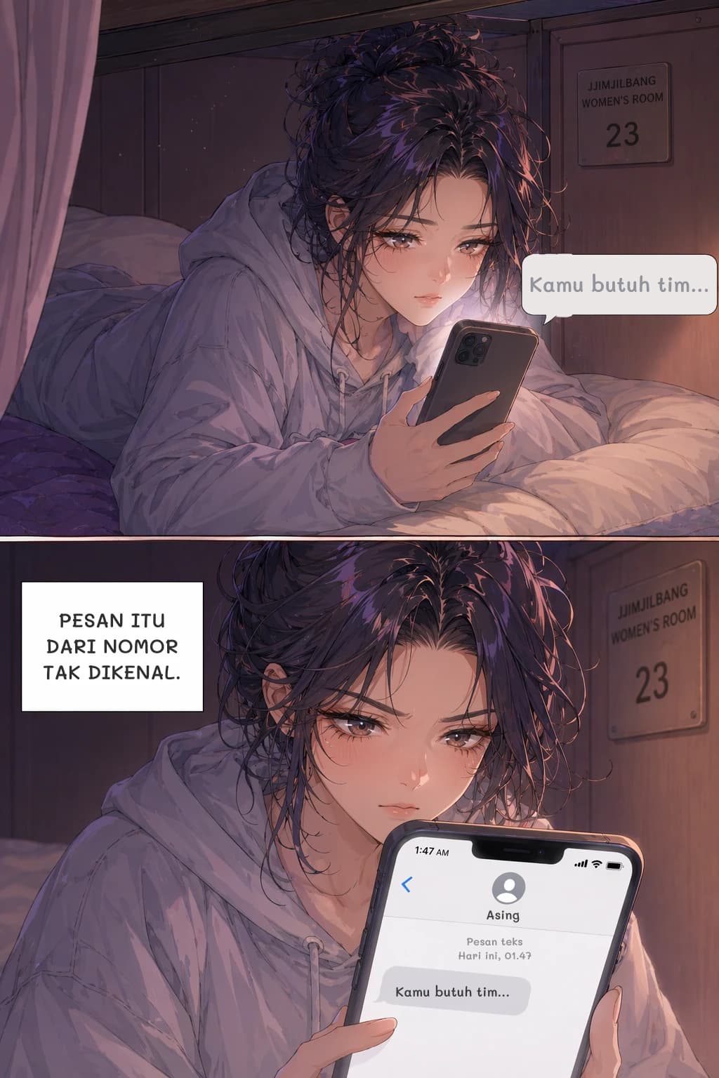 Kamu butuh tim...
PESAN ITU DARI NOMOR TAK DIKENAL.
Asing
Pesan teks Hari ini, 01.47
Kamu butuh tim...