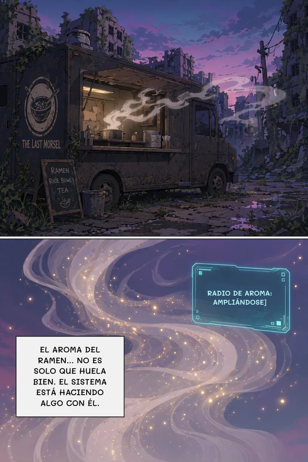 RADIO DE AROMA: AMPLIÁNDOSE]
EL AROMA DEL RAMEN... NO ES SOLO QUE HUELA BIEN. EL SISTEMA ESTÁ HACIENDO ALGO CON ÉL.