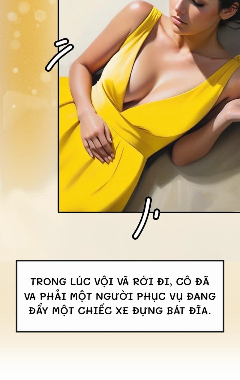 Trong lúc vội vã rời đi, cô đã va phải một người phục vụ đang đẩy một chiếc xe đựng bát đĩa.