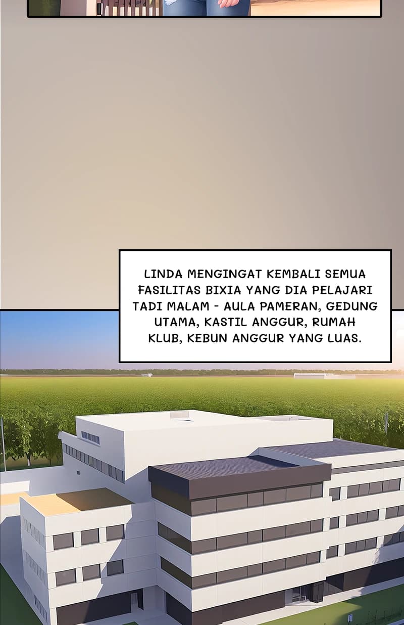 Linda mengingat kembali semua fasilitas bixia yang dia pelajari tadi malam - aula pameran, gedung utama, kastil anggur, rumah klub, kebun anggur yang luas.