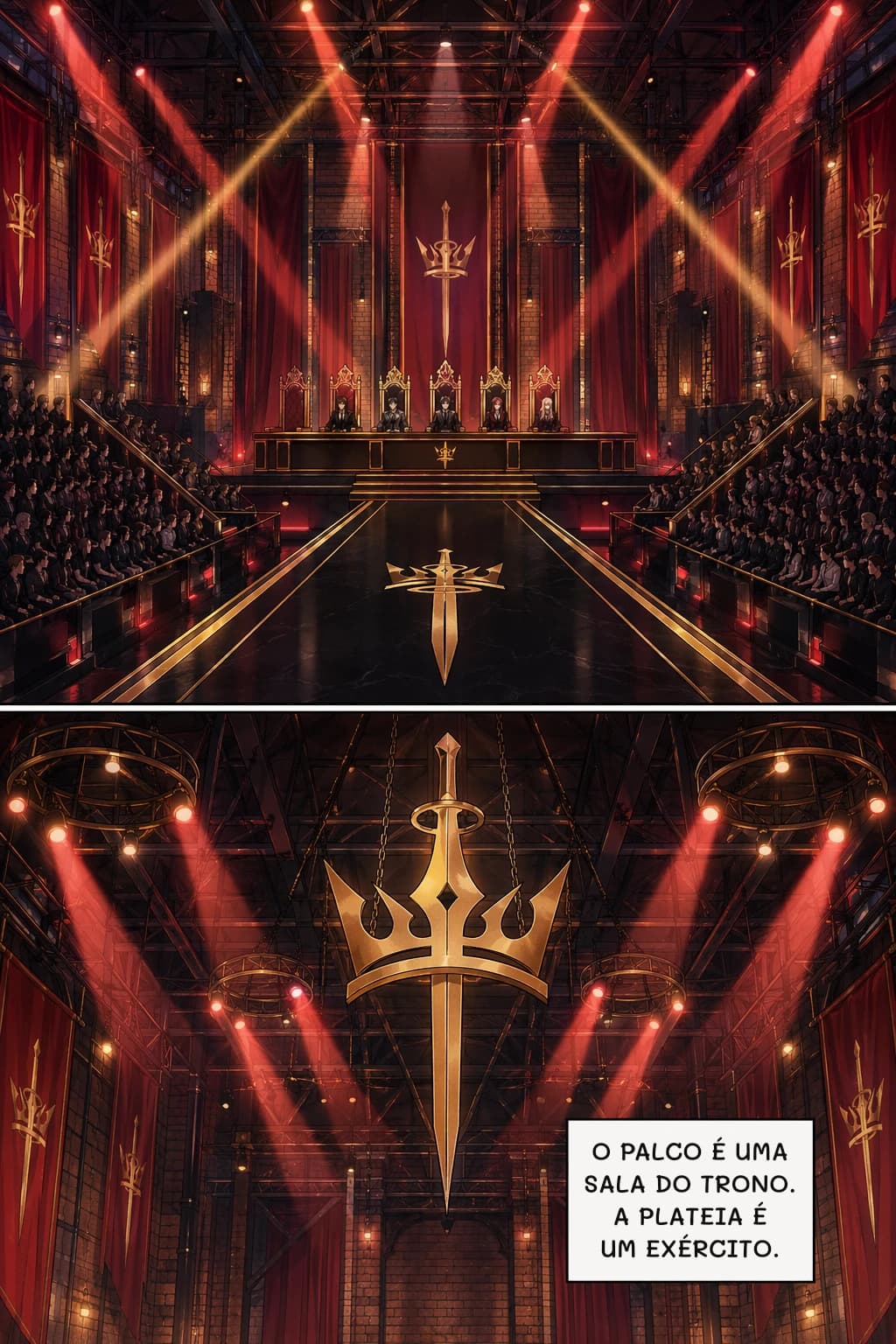 O palco é uma sala do trono. A plateia é um exército.