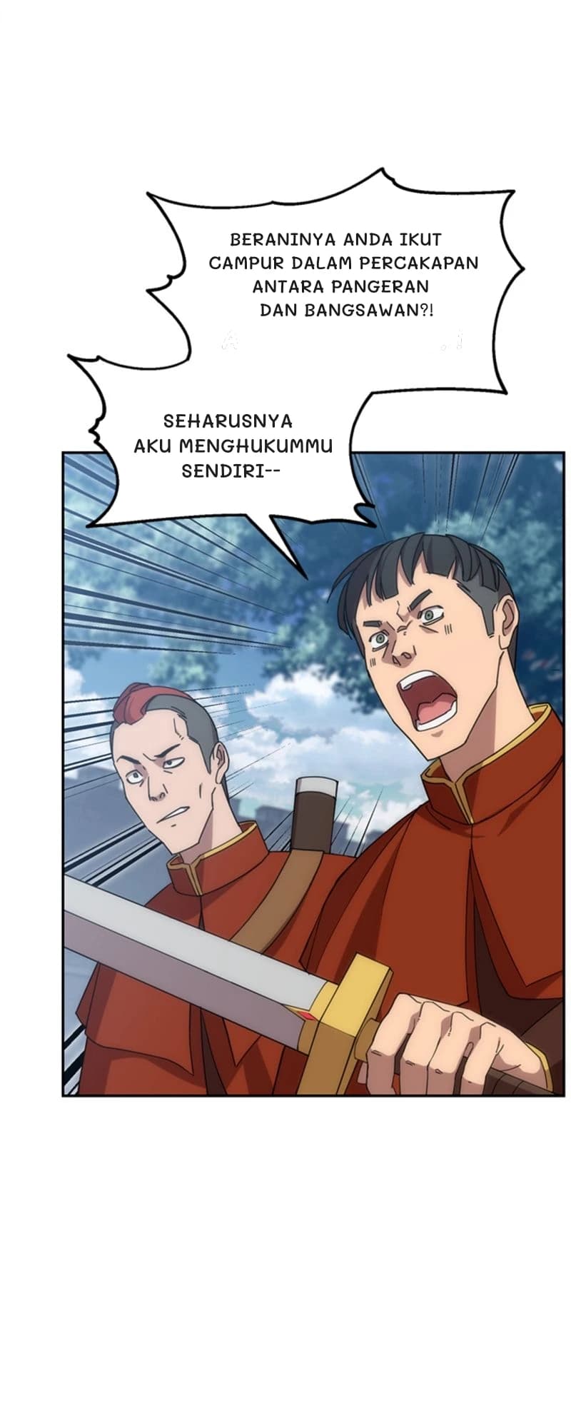 Beraninya Anda ikut campur dalam percakapan antara pangeran dan bangsawan?!
Seharusnya aku menghukummu sendiri--