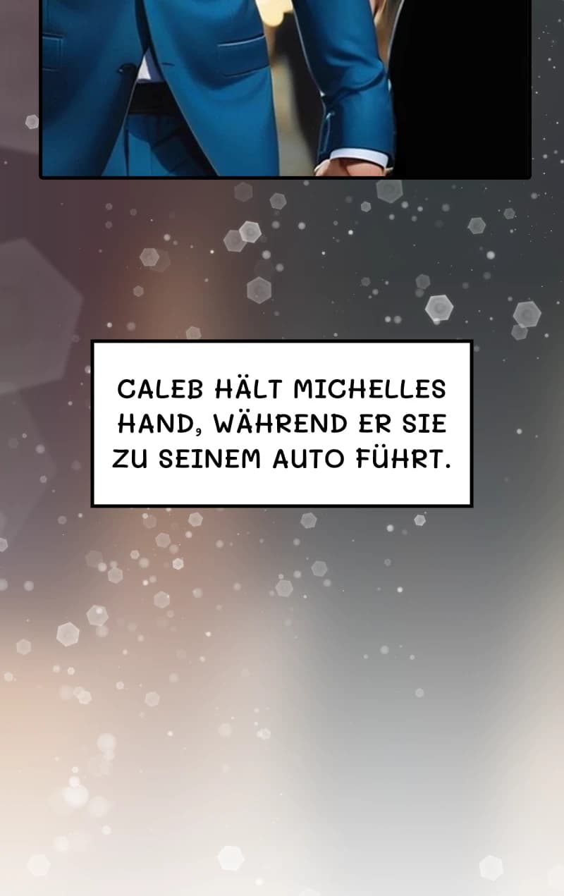 Caleb hält Michelles Hand, während er sie zu seinem Auto führt.