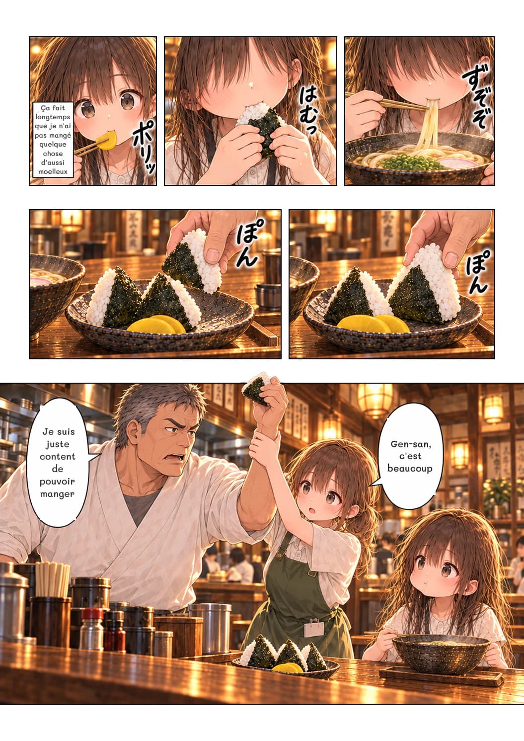 Ça fait longtemps que je n'ai pas mangé quelque chose d'aussi moelleux
Je suis juste content de pouvoir manger
Gen-san, c'est beaucoup