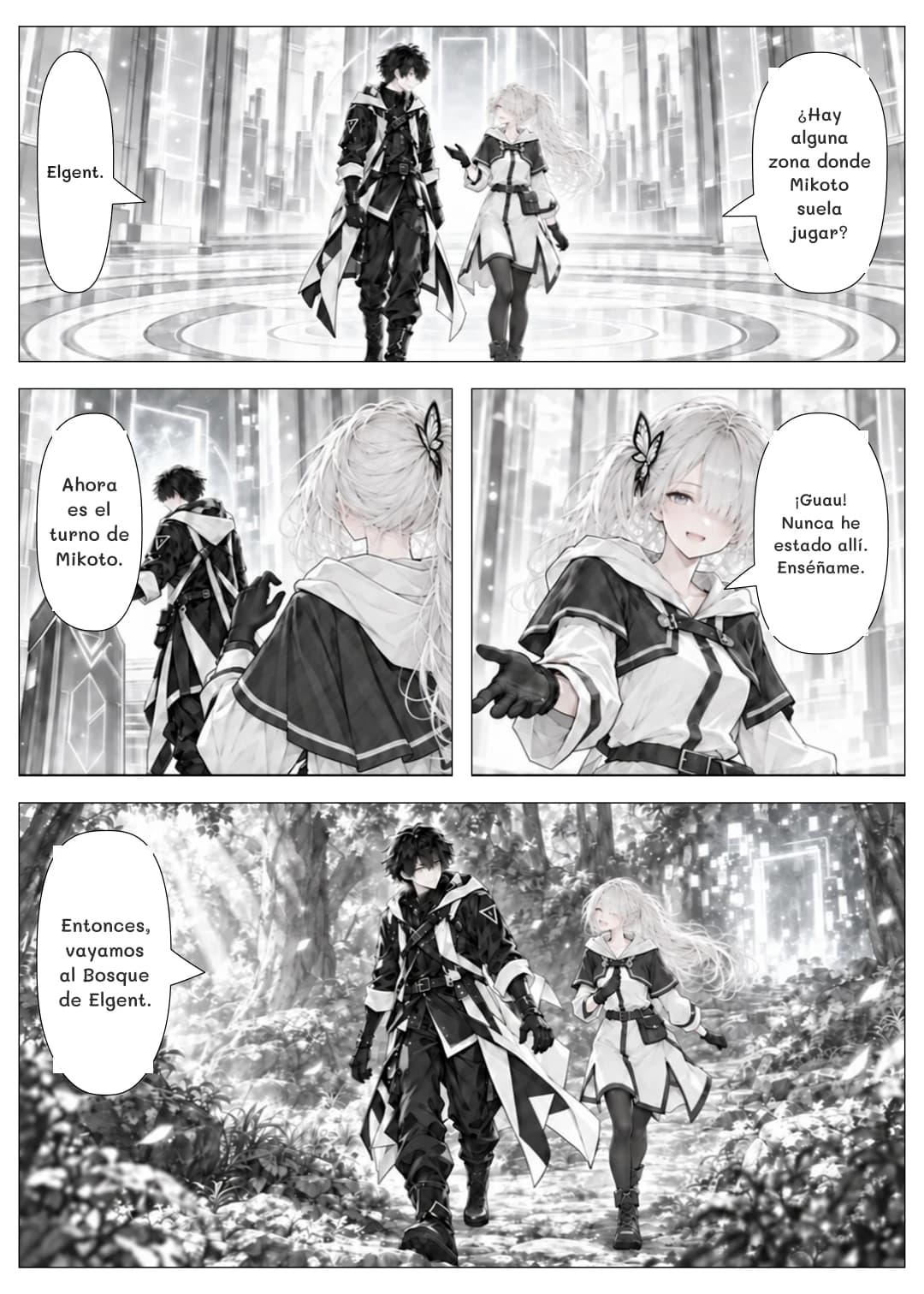 ¿Hay alguna zona donde Mikoto suela jugar?
Elgent.
Ahora es el turno de Mikoto.
¡Guau! Nunca he estado allí. Enséñame.
Entonces, vayamos al Bosque de Elgent.