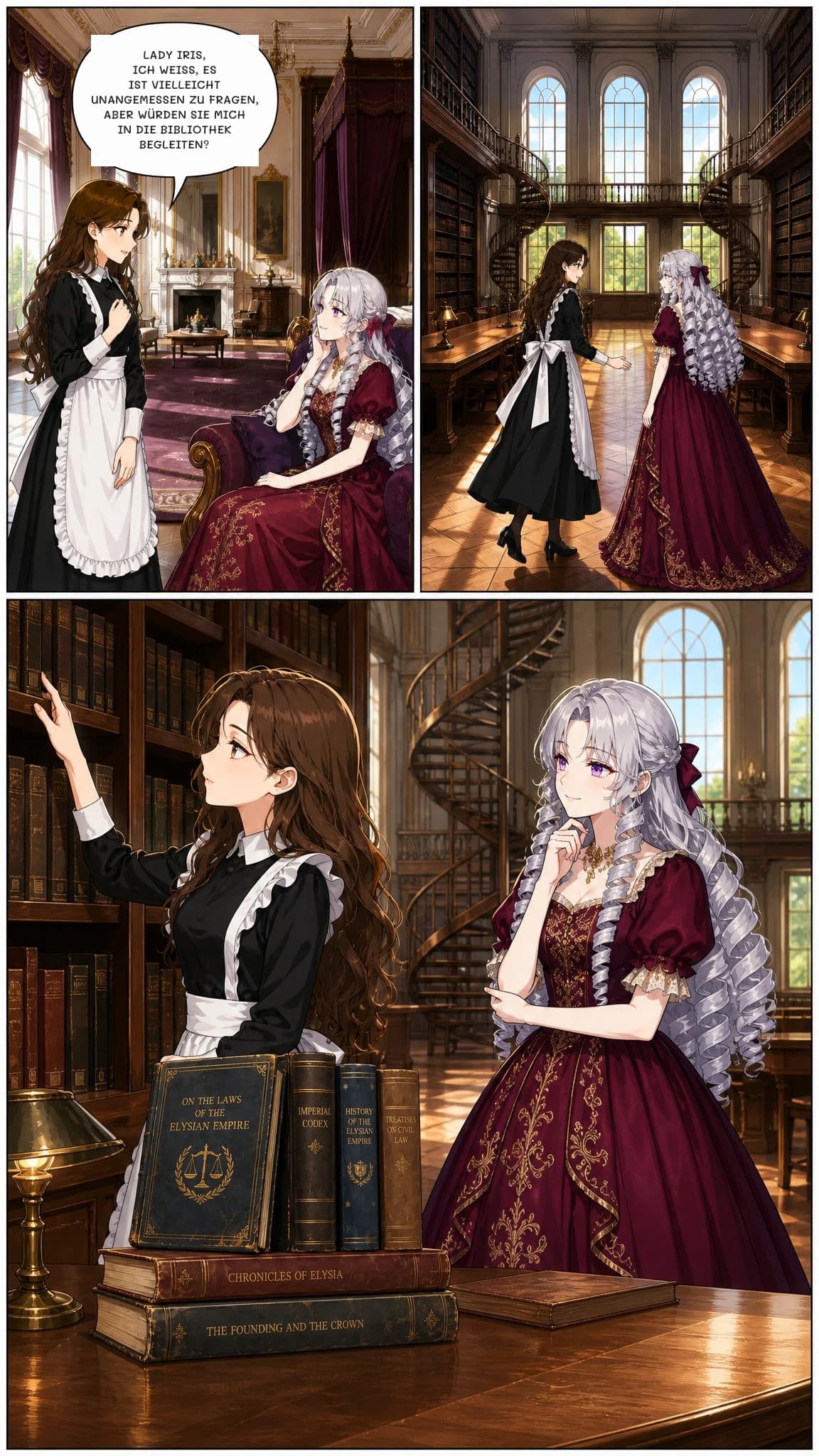 LADY IRIS, ICH WEISS, ES IST VIELLEICHT UNANGEMESSEN ZU FRAGEN, ABER WÜRDEN SIE MICH IN DIE BIBLIOTHEK BEGLEITEN?
