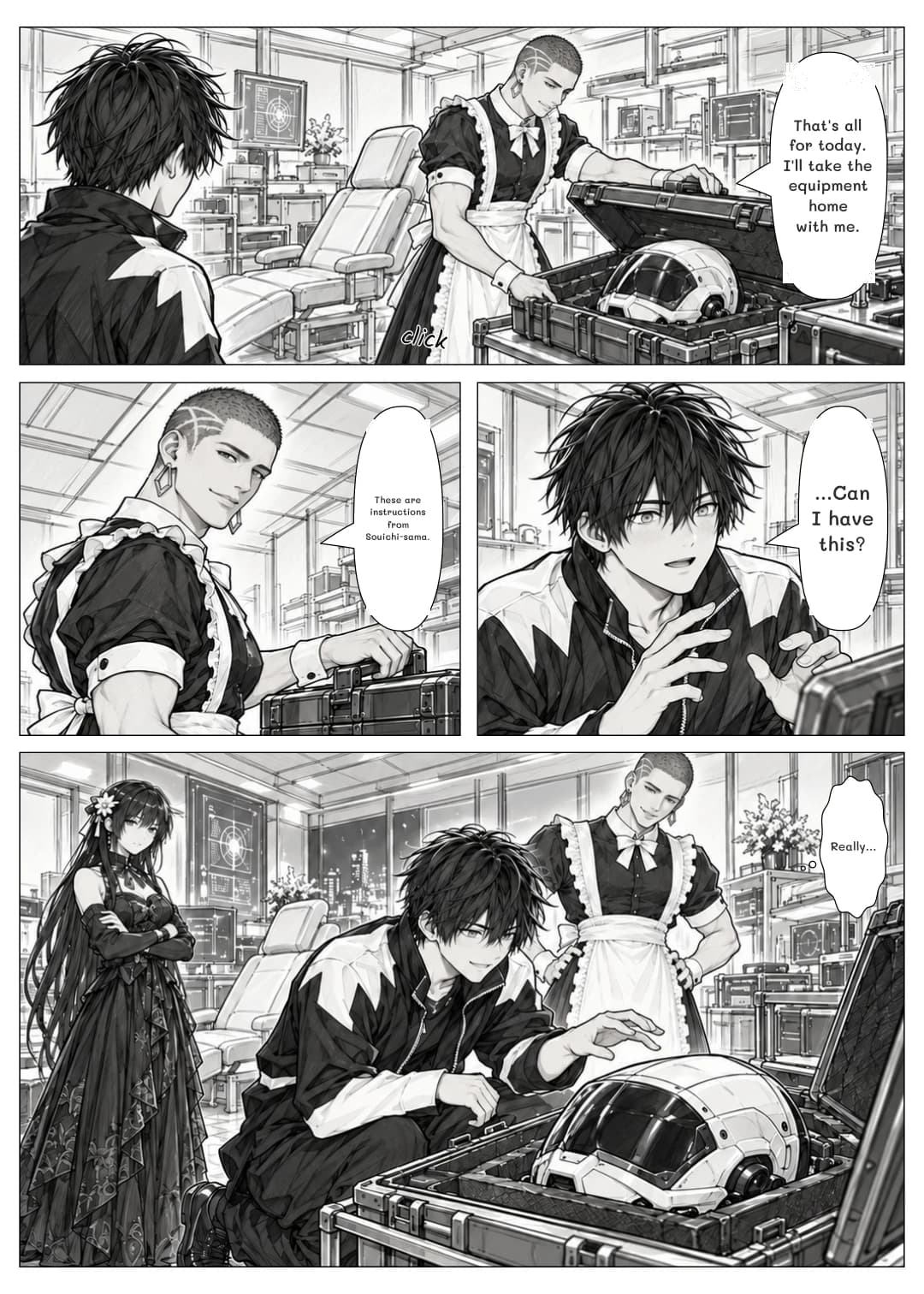 That's all for today. I'll take the equipment home with me.
These are instructions from Souichi-sama.
...Can I have this?
Really...