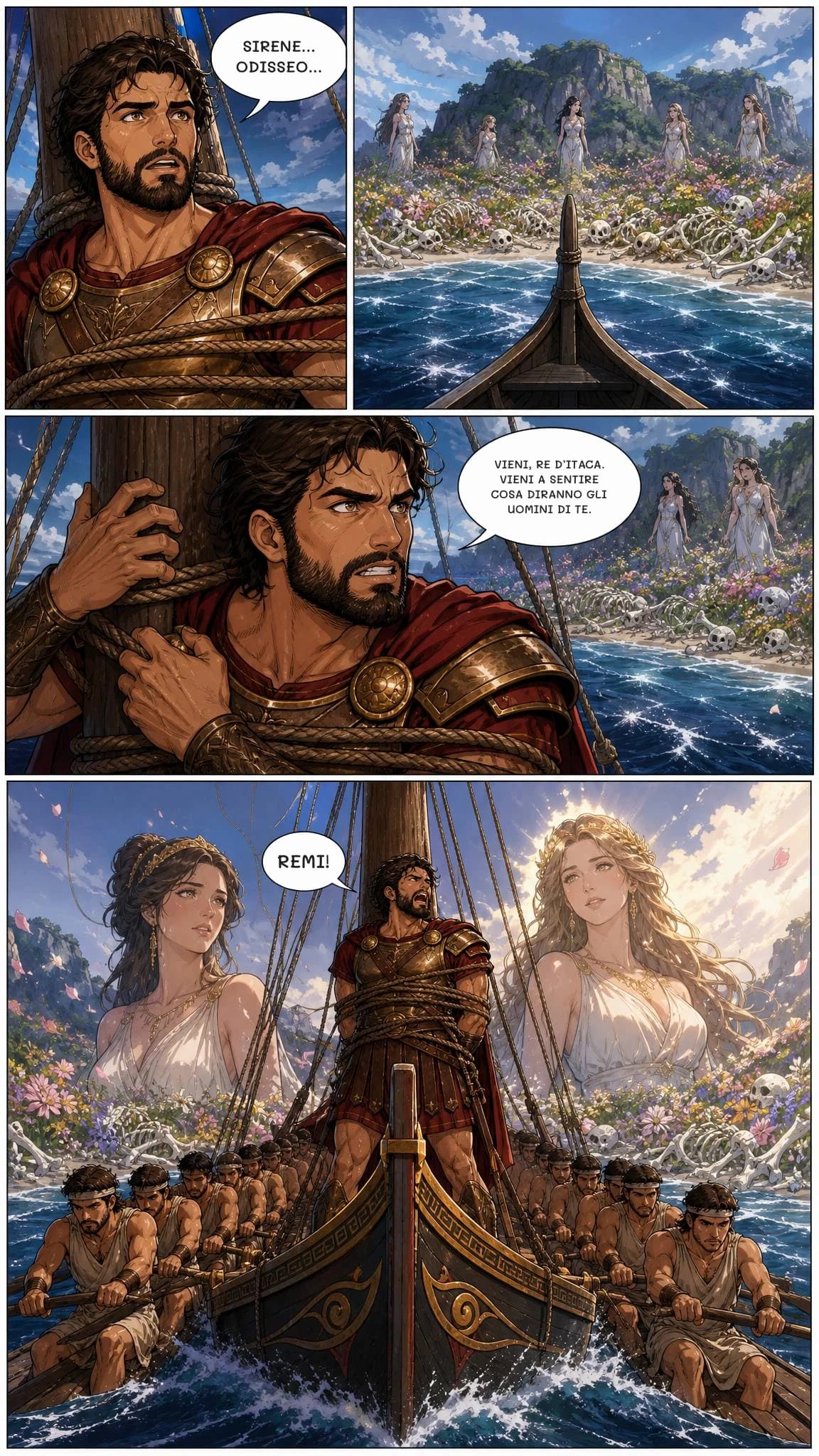 SIRENE... ODISSEO...
VIENI, RE D’ITACA. VIENI A SENTIRE COSA DIRANNO GLI UOMINI DI TE.
REMI!