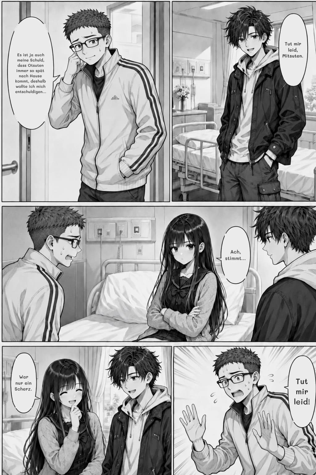 Tut mir leid, Mitsuten.
Es ist ja auch meine Schuld, dass Otsuten immer so spät nach Hause kommt, deshalb wollte ich mich entschuldigen...
Ach, stimmt...
War nur ein Scherz.
Tut mir leid!