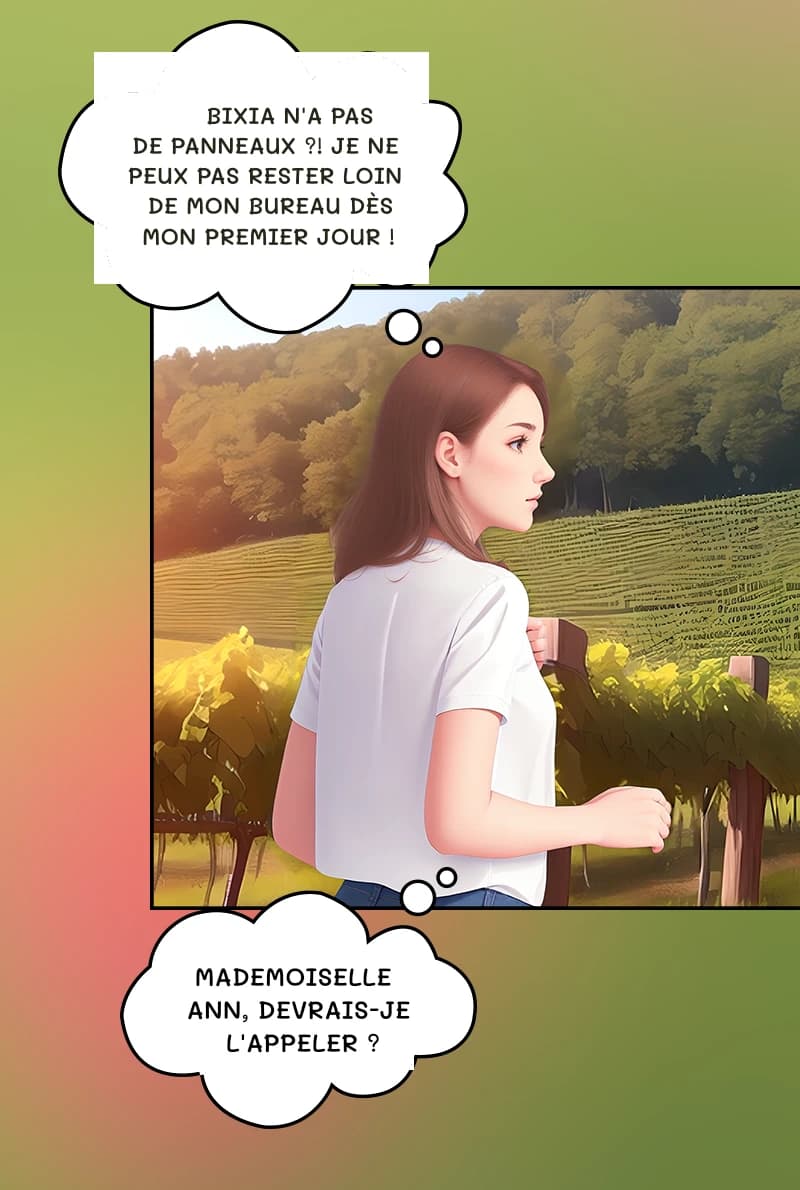 Bixia n'a pas de panneaux ?! Je ne peux pas rester loin de mon bureau dès mon premier jour !
Mademoiselle Ann, devrais-je l'appeler ?