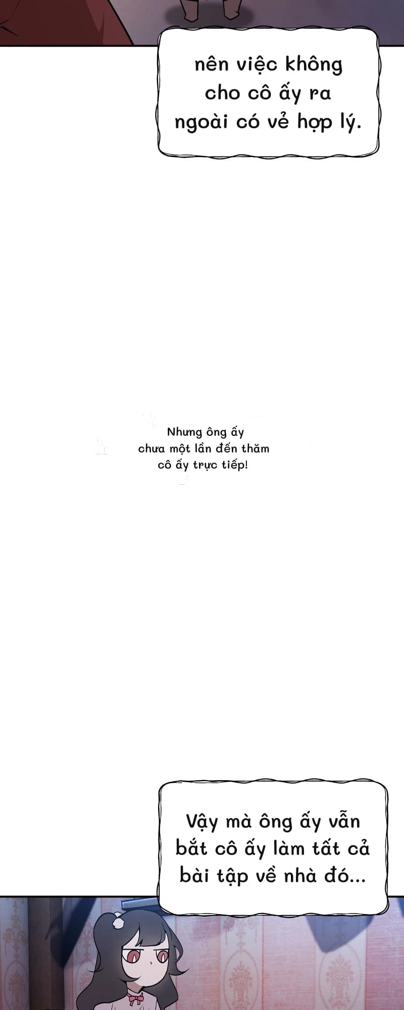 nên việc không cho cô ấy ra ngoài có vẻ hợp lý.
Nhưng ông ấy chưa một lần đến thăm cô ấy trực tiếp!
Vậy mà ông ấy vẫn bắt cô ấy làm tất cả bài tập về nhà đó...