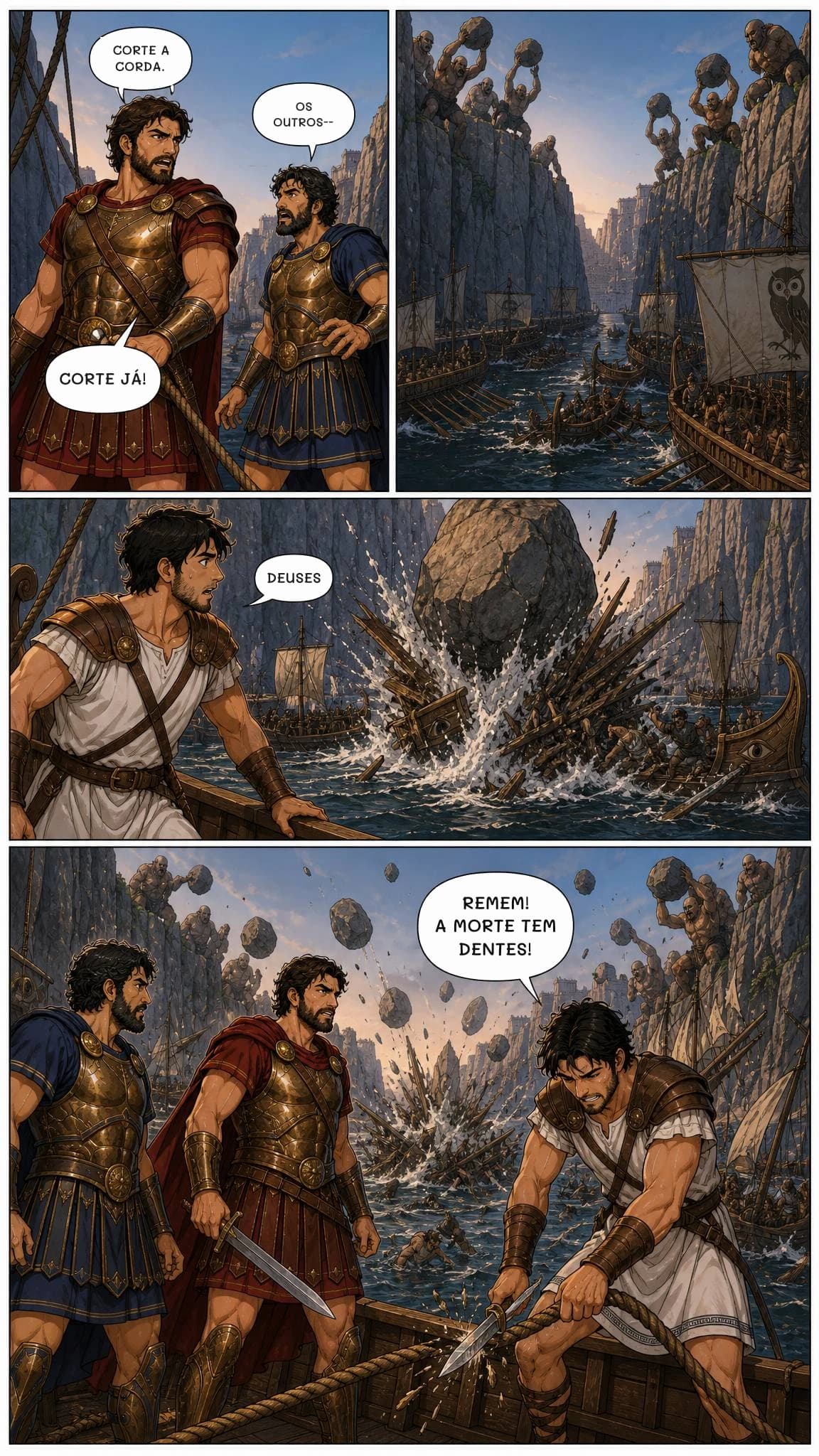 CORTE A CORDA.
OS OUTROS--
CORTE JÁ!
DEUSES
REMEM! A MORTE TEM DENTES!