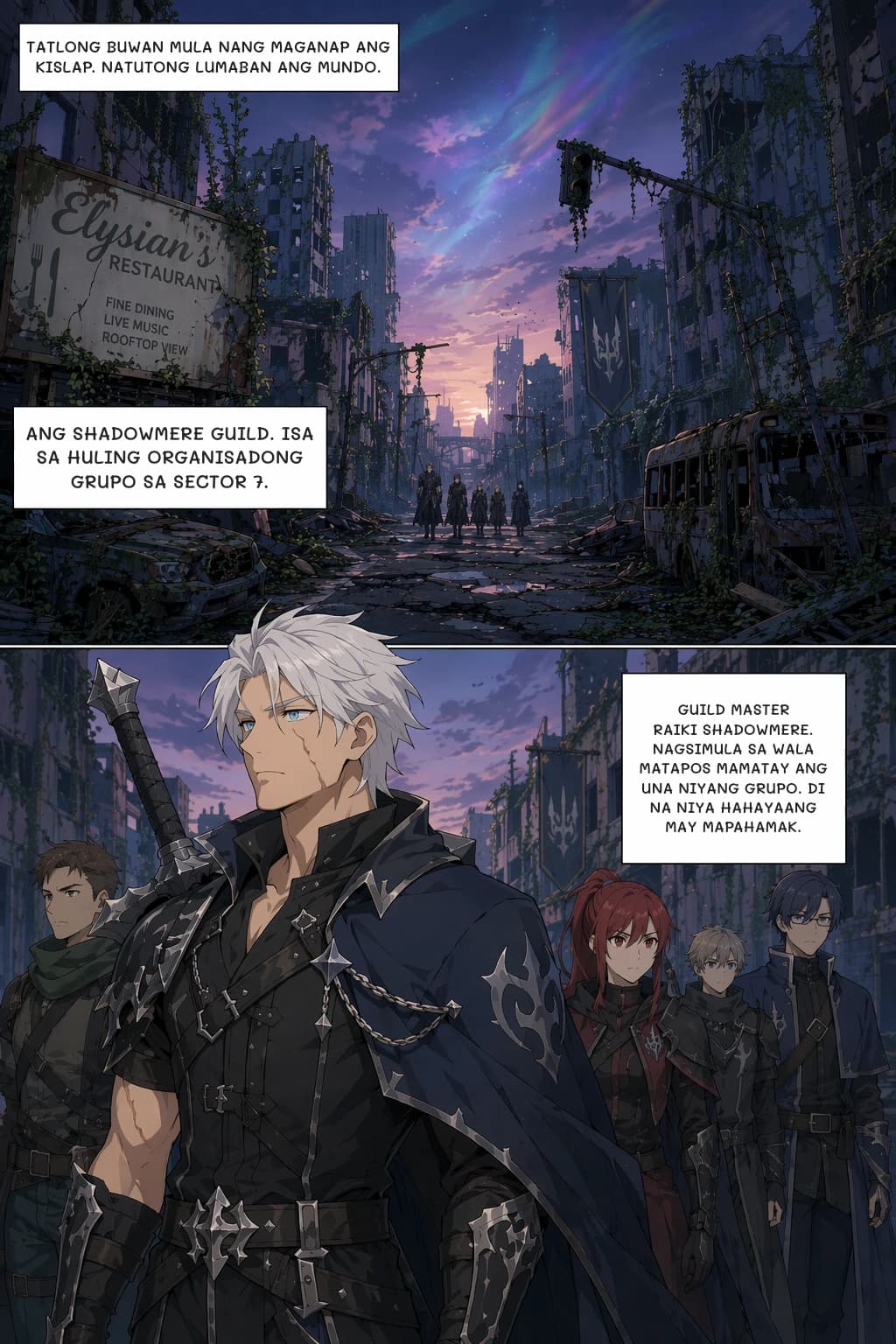 TATLONG BUWAN MULA NANG MAGANAP ANG KISLAP. NATUTONG LUMABAN ANG MUNDO.
ANG SHADOWMERE GUILD. ISA SA HULING ORGANISADONG GRUPO SA SECTOR 7.
GUILD MASTER RAIKI SHADOWMERE. NAGSIMULA SA WALA MATAPOS MAMATAY ANG UNA NIYANG GRUPO. DI NA NIYA HAHAYAANG MAY MAPAHAMAK.