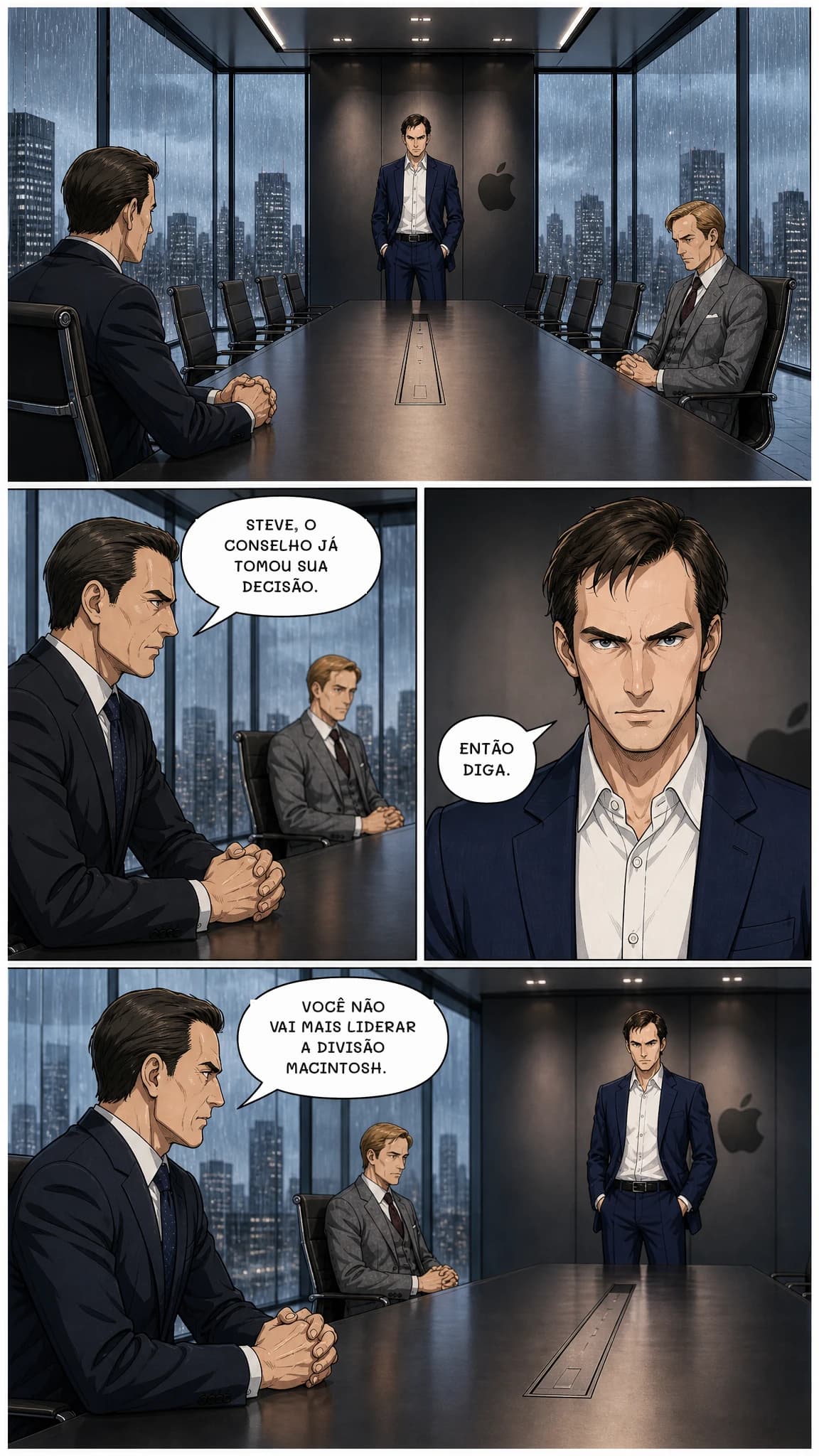 STEVE, O CONSELHO JÁ TOMOU SUA DECISÃO.
ENTÃO DIGA.
VOCÊ NÃO VAI MAIS LIDERAR A DIVISÃO MACINTOSH.