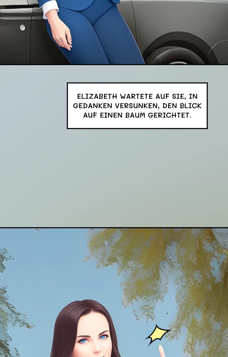 Elizabeth wartete auf sie, in Gedanken versunken, den Blick auf einen Baum gerichtet.