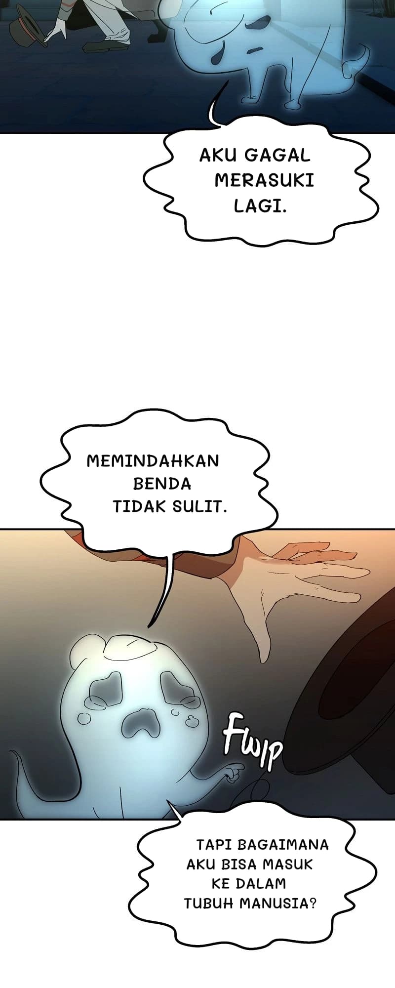 Aku gagal merasuki lagi.
Memindahkan benda tidak sulit.
Tapi bagaimana aku bisa masuk ke dalam tubuh manusia?