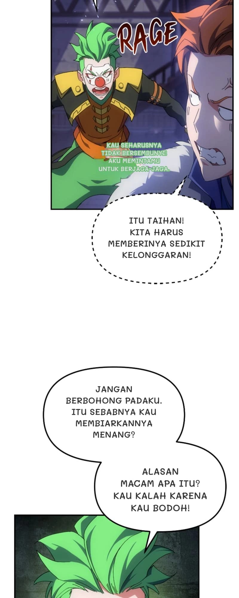 Kau seharusnya tidak bersembunyi! Aku memintamu untuk berjaga-jaga.
Itu Taihan! Kita harus memberinya sedikit kelonggaran!
Jangan berbohong padaku. Itu sebabnya kau membiarkannya menang?
Alasan macam apa itu? Kau kalah karena kau bodoh!