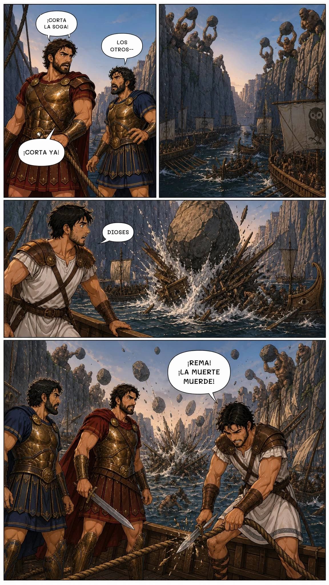¡CORTA LA SOGA!
LOS OTROS--
¡CORTA YA!
DIOSES
¡REMA! ¡LA MUERTE MUERDE!